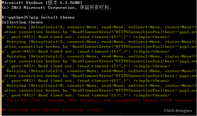 解决：ReadTimeoutError: HTTPSConnectionPool(host=‘files.pythonhosted.org’, port=443): Read timed out