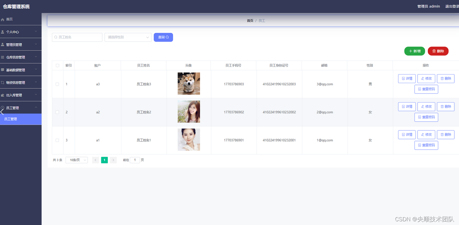 图5.2 员工管理界面