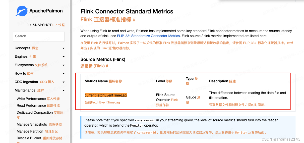 flink 读取 apache paimon表,查看source的延迟时间 消费堆积情况