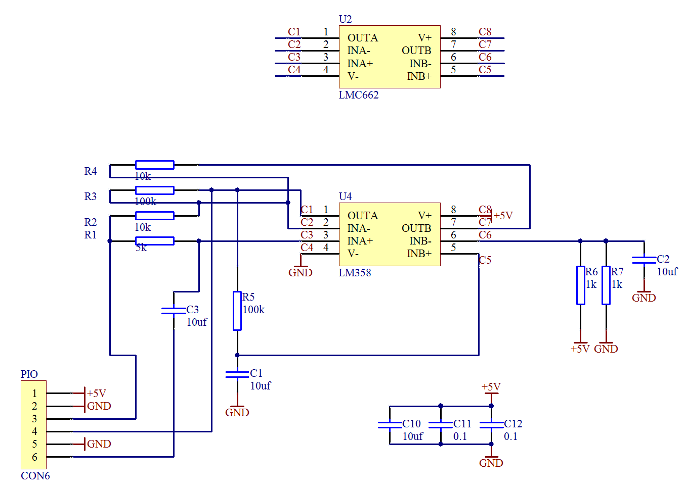 6969测试运放lm358以及 tl082 都是双运放, 65 这部分使用同一