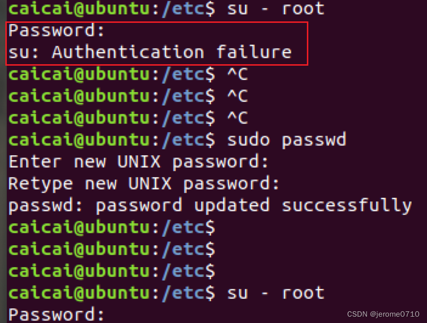 su: authentication failure 解决方法