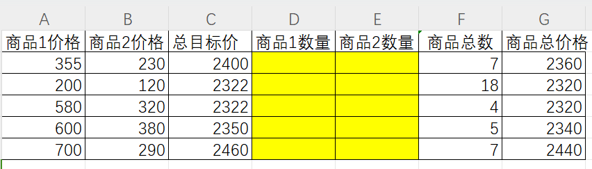 SQL已知2商品的总价，求商品的数量