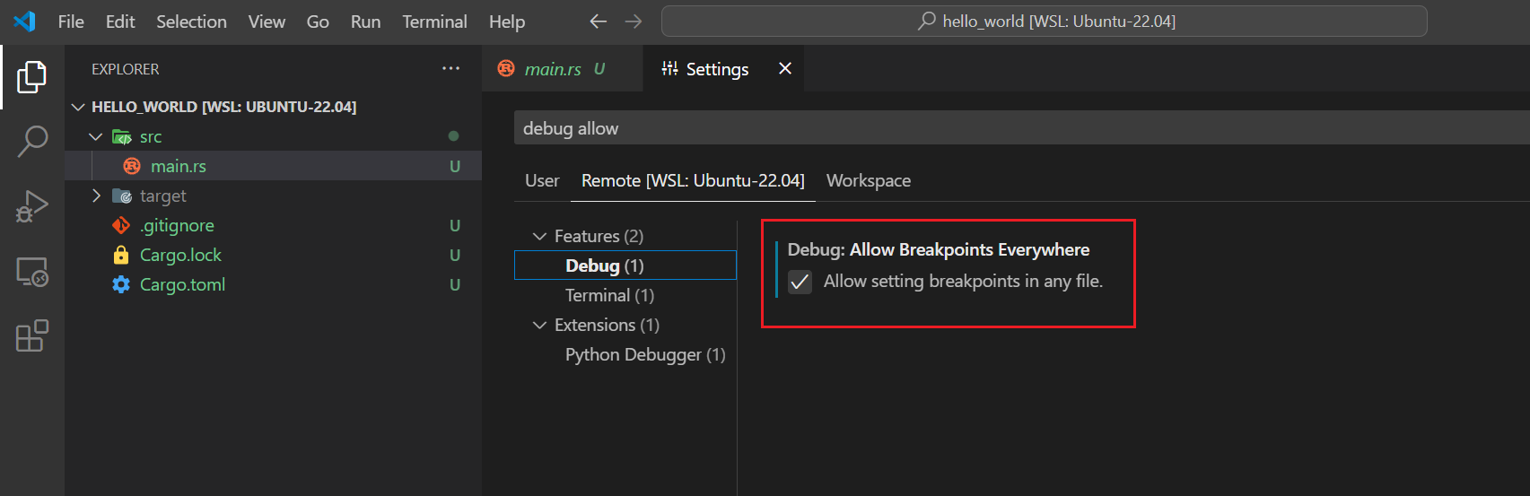 设置 allow setting breakpoints in any files