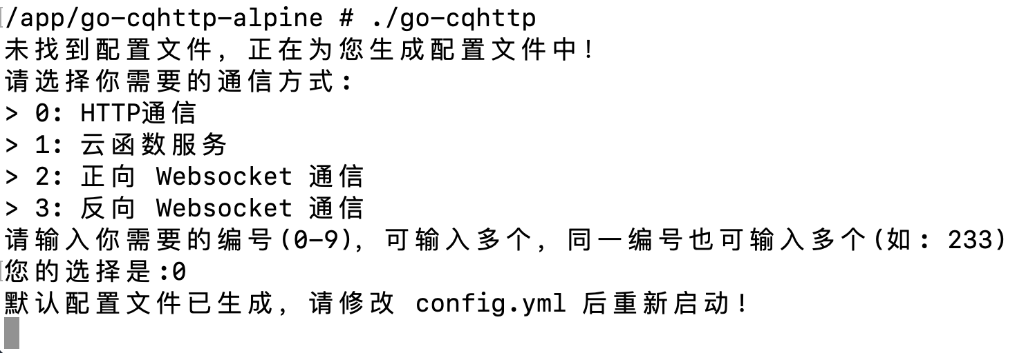 图4  选择后执行自动生成 config.yml