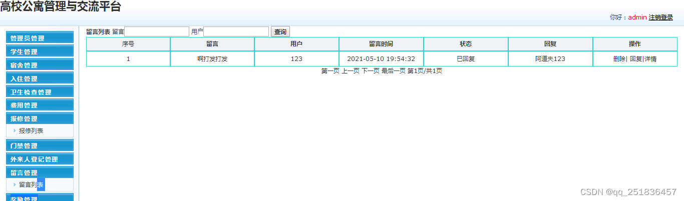 ideaSSM 高校公寓交流员管理系统bootstrap开发mysql数据库web结构java编程计算机网页源码maven项目