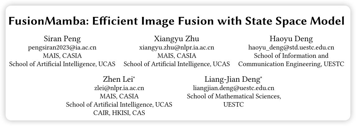 FusionMamba: Efficient Image Fusion with State Space Model【文献阅读】