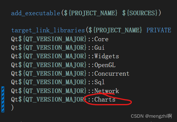 qtvs2022工程cmakelist.txt添加QCharts模块