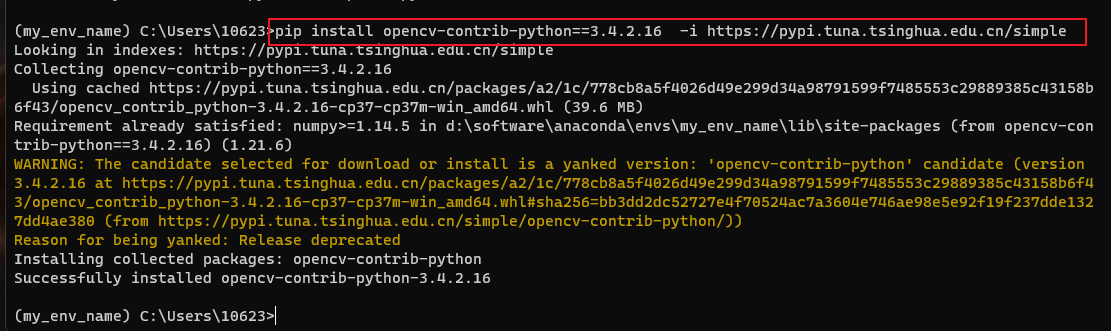 pip install opencv-contrib-python==3.4.2.16  -i https://pypi.tuna.tsinghua.edu.cn/simple