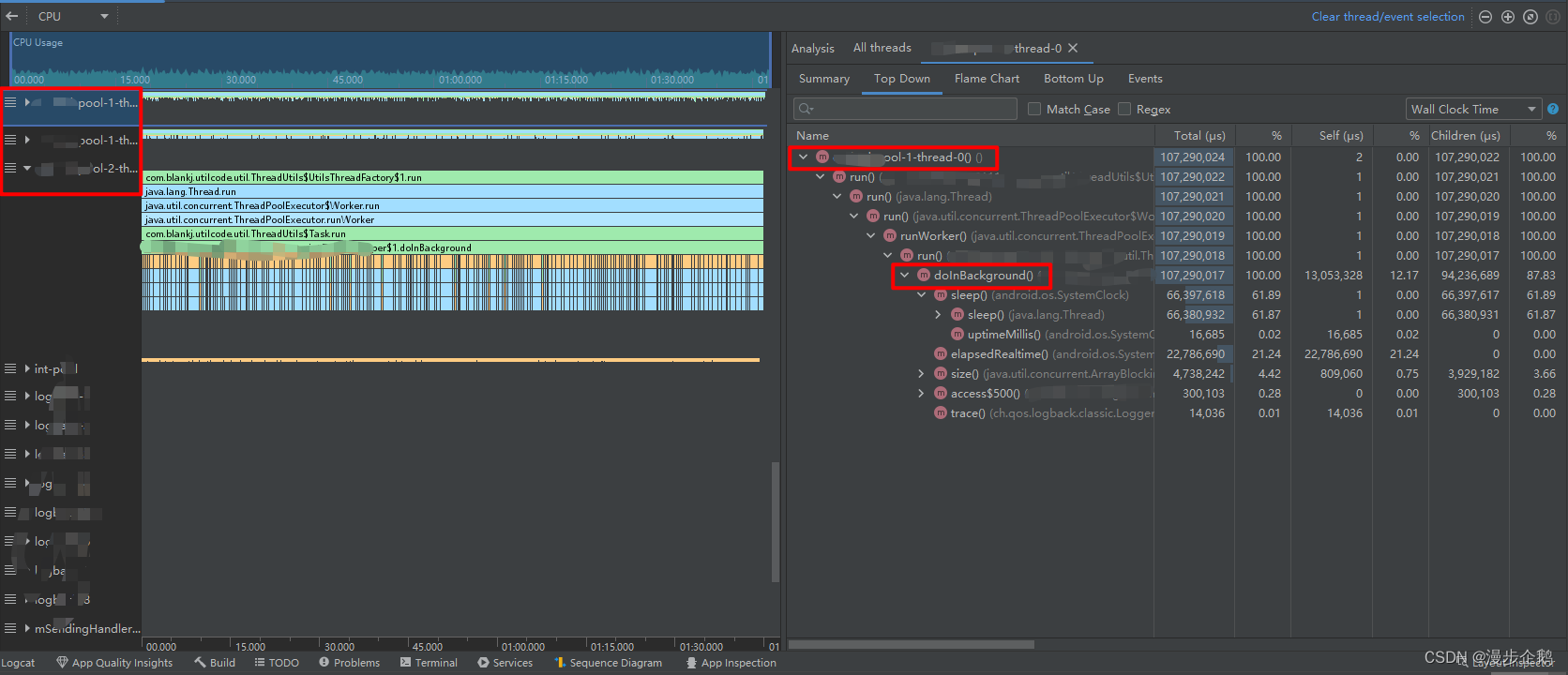 Android Studio自带Profiler工具进行CPU资源及线程问题分析步骤