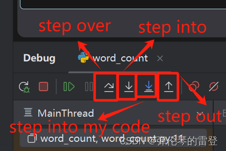 【pycharm】调试模式中<span style='color:red;'>四</span>个<span style='color:red;'>常</span><span style='color:red;'>用</span><span style='color:red;'>按钮</span>介绍