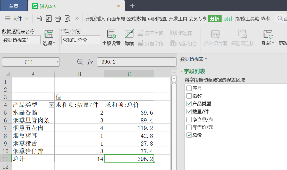 【WPS】Excel表格数据透视表