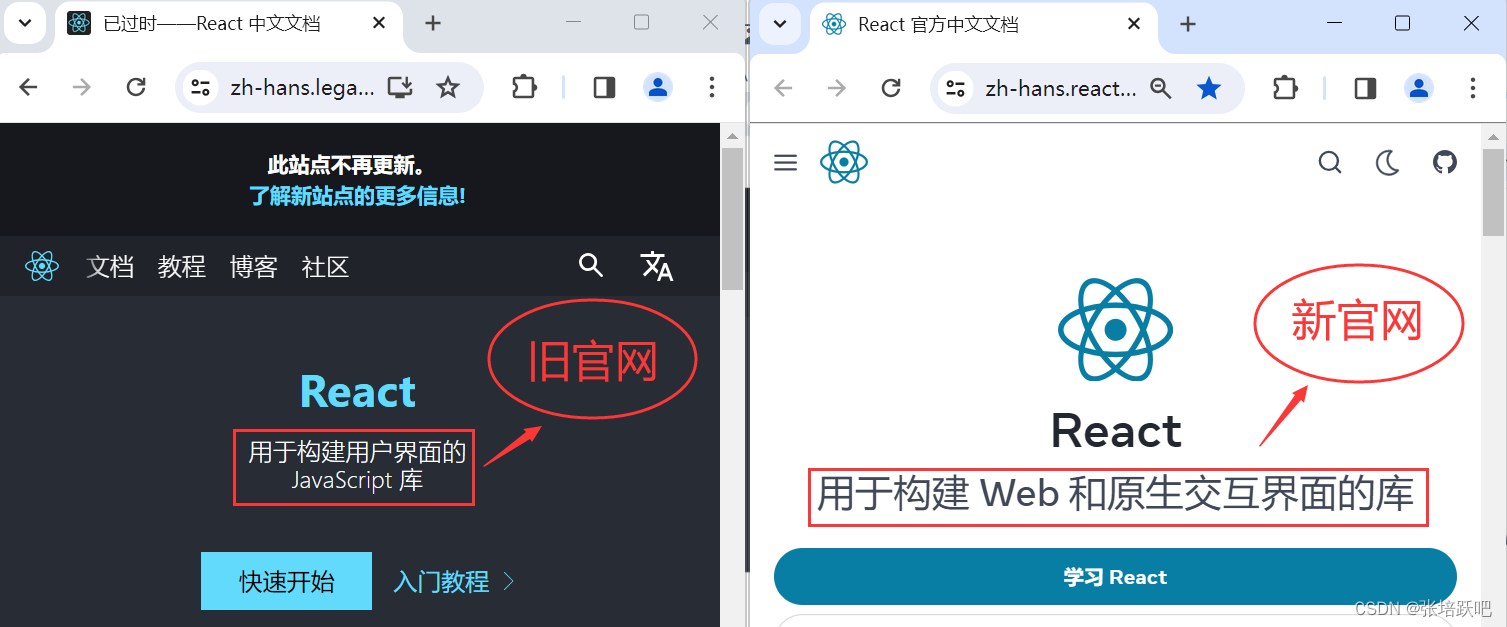 React中文官网已经搬迁了，原网址内容将不再更新