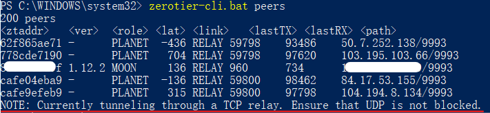 正在使用TCP中继的输出