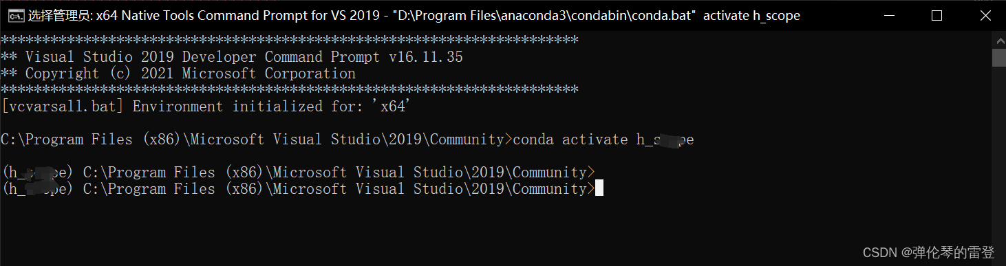 【VS2019】x64 Native Tools Command Prompt for Vs 2019使用conda命令进入环境