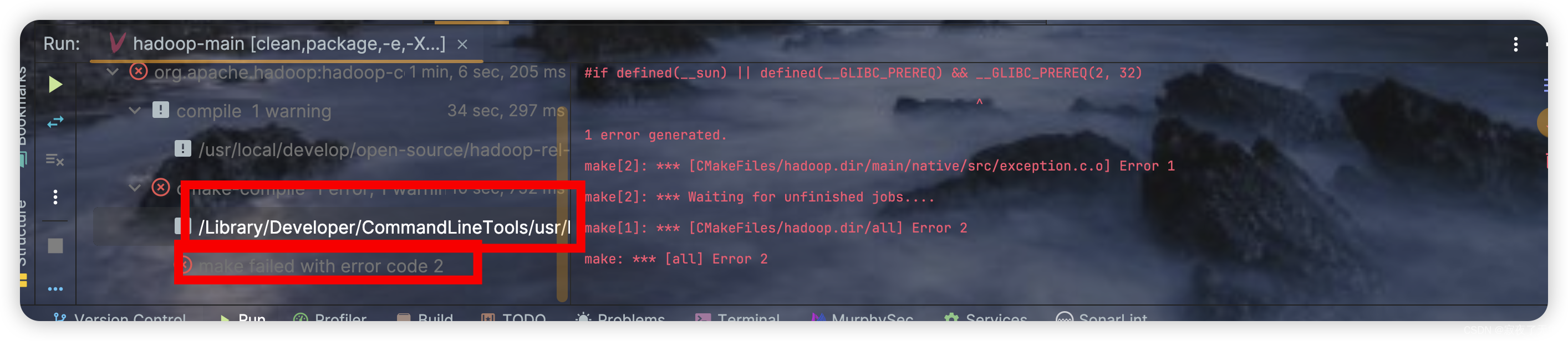 hadoop-common: CMake failed with error code 1