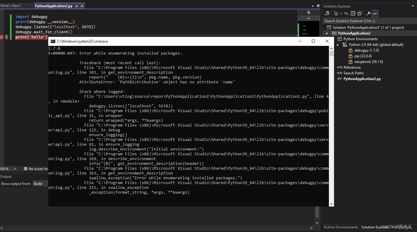 Python vscode debug： Error while enumerating installed packages.解决