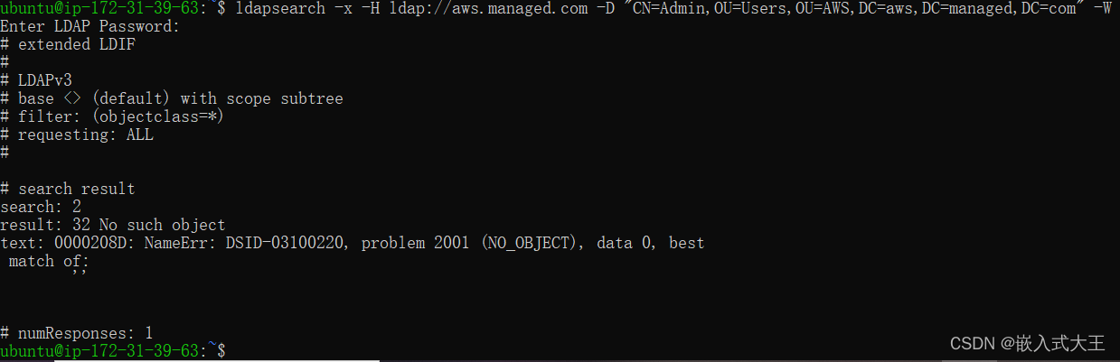 AWS 知识二：AWS同一个VPC下的ubuntu实例通过ldapsearch命令查询目录用户信息