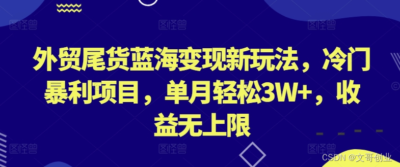 外贸尾货全新变现玩法，冷门暴利项目，单月轻松3W+