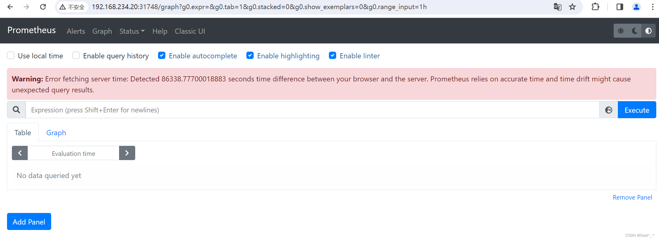 记Kubernetes（<span style='color:red;'>k</span><span style='color:red;'>8</span><span style='color:red;'>s</span>）：访问 Prometheus <span style='color:red;'>UI</span><span style='color:red;'>界面</span>:Warning: Error fetching server time