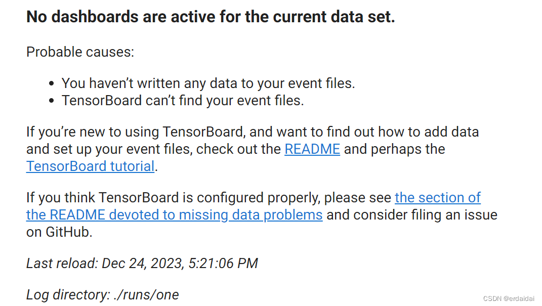 tensorboard可视化——No dashboards are active for the current data set.