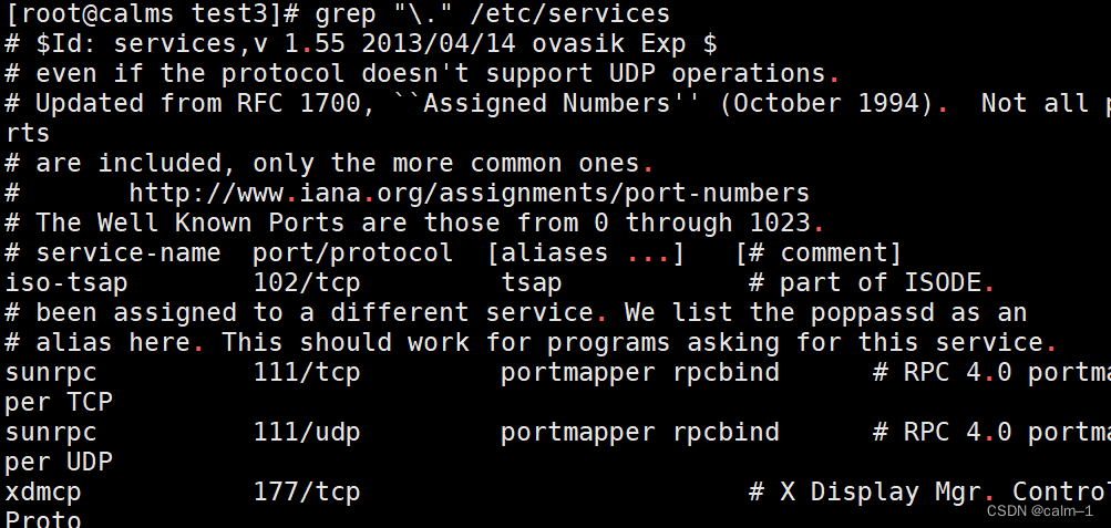 grep "." /etc/services