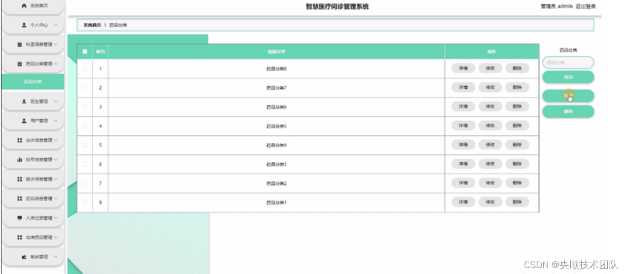 图5-9药品分类管理界面