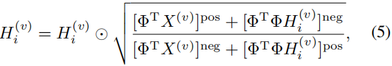 H(v)i = (Z(v)i+1†X(v) + λ2H(v)i+1L(v) + λ1H(v)i) / (Z(v)i+1†Z(v)i+1 + λ2L(v) + λ1I)