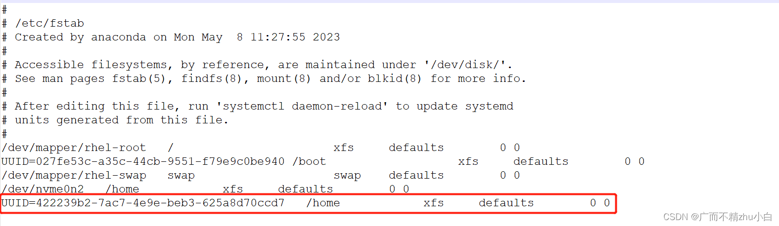 Linux操作系统新增一块硬盘挂载到home路径操作步骤