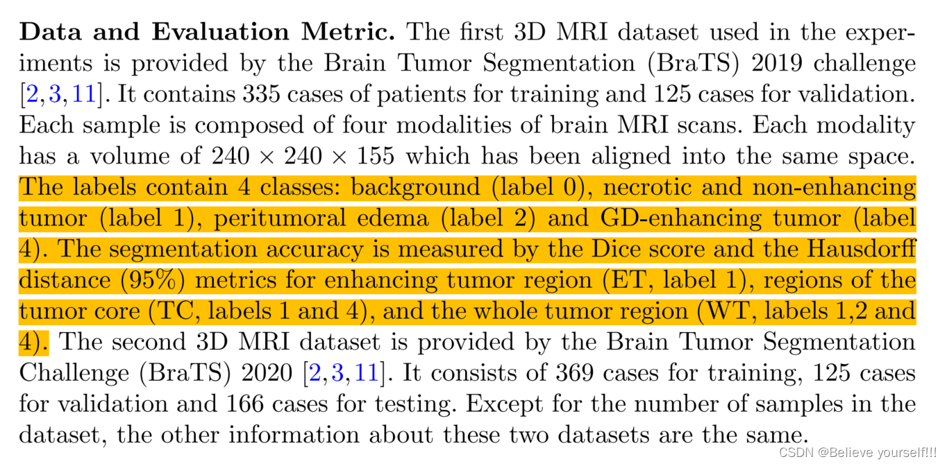 关于BraTS数据集中的Ground Truth标签的划分描述