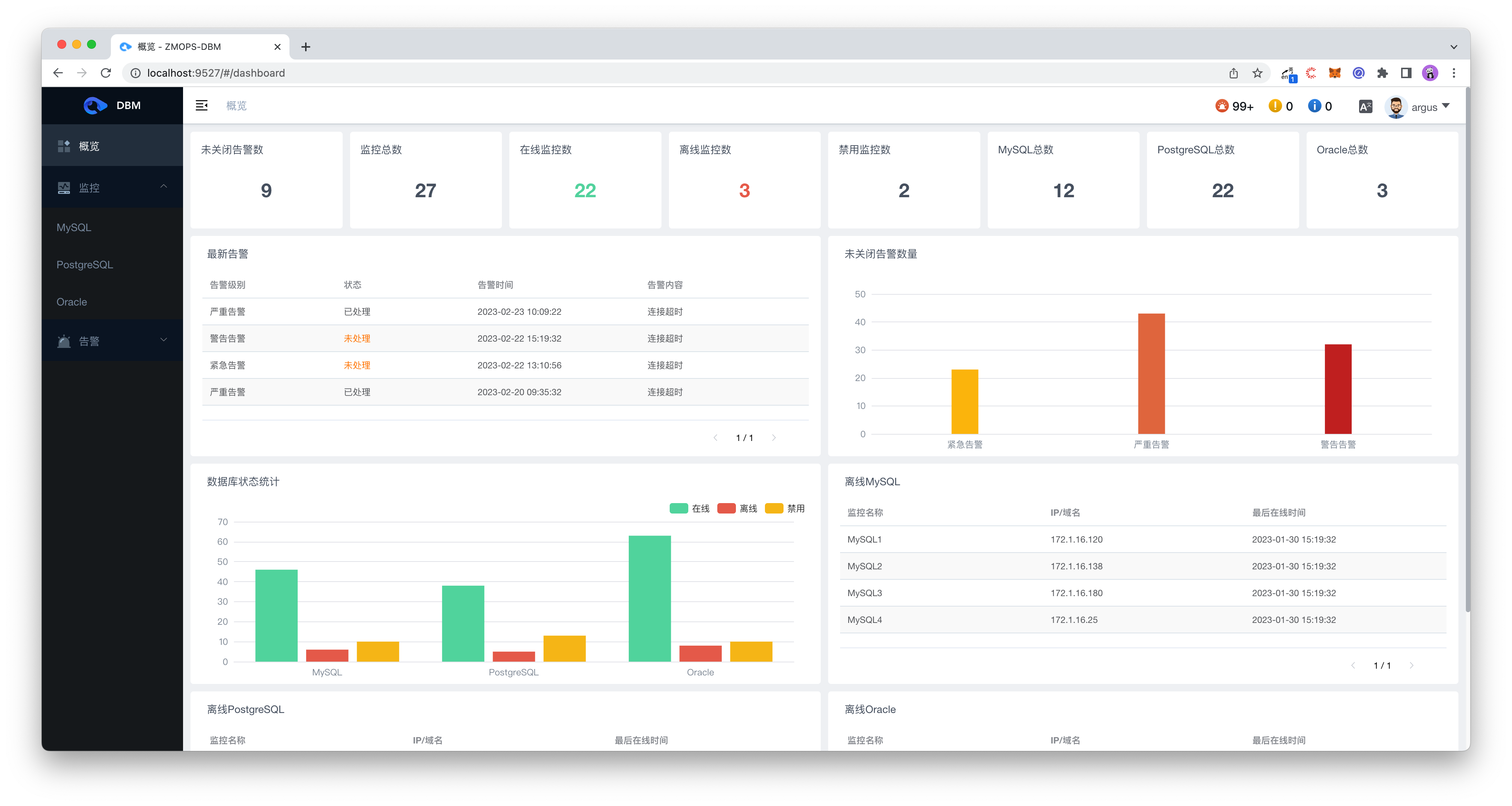 Argus DBM 一款开源的数据库监控工具，无需部署Agent