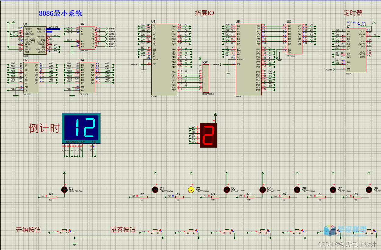 基于8086七路抢答器倒计时仿真设计