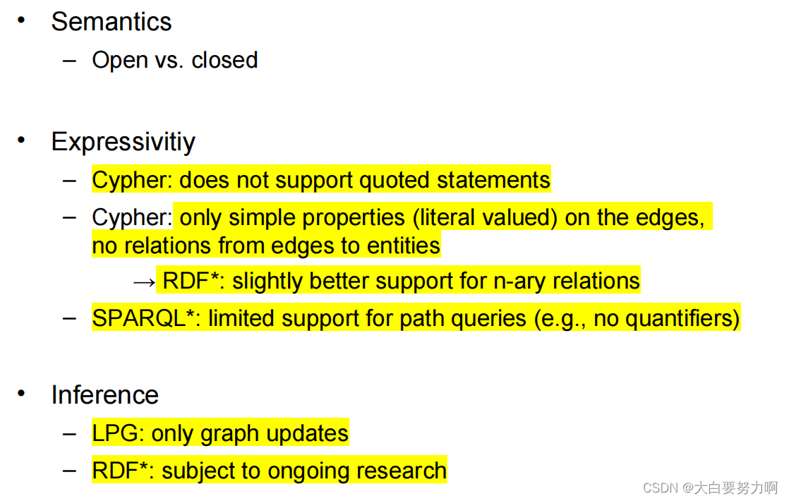 Comparison LPG+Cypher vs. RDF*/SPARQL*