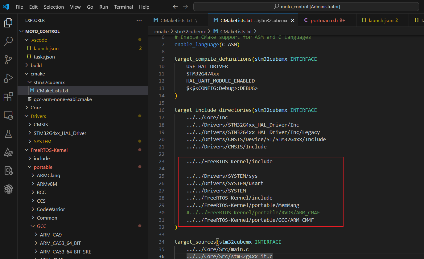 STM32G474 CMAKE VSCODE FREERTOS 导入