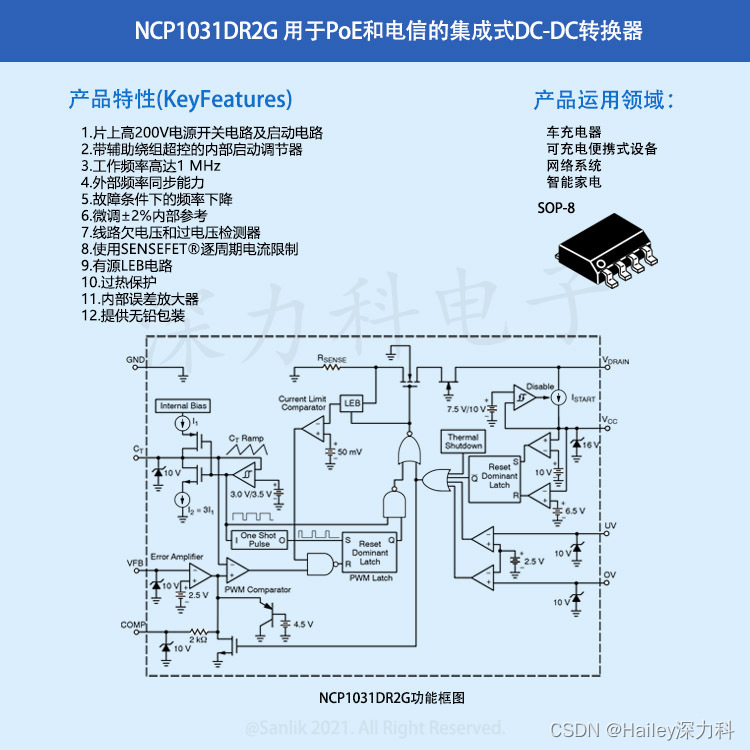 NCP1031DR2G集成DC-DC转换器 为以太网供电设备提供低成本、高可靠性解决方案