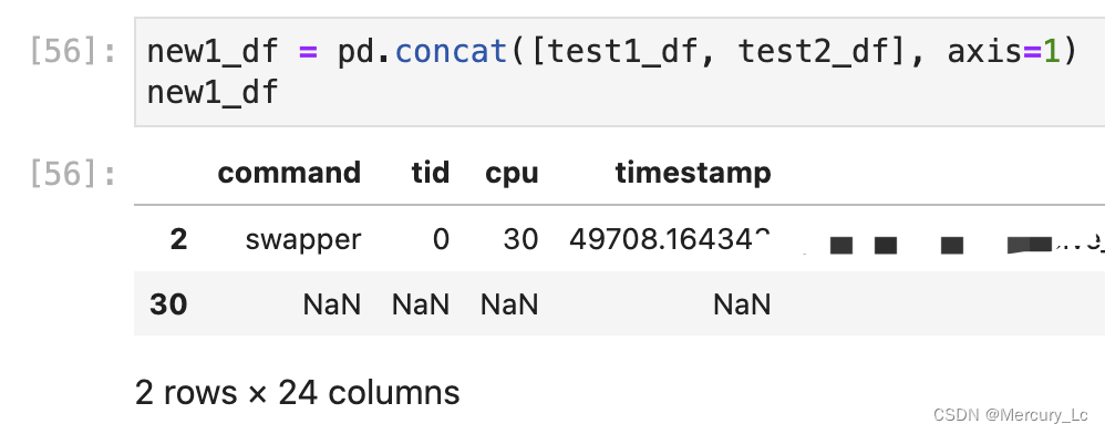 【Python】DataFrame 使用 concat 横向拼接出现两行问题