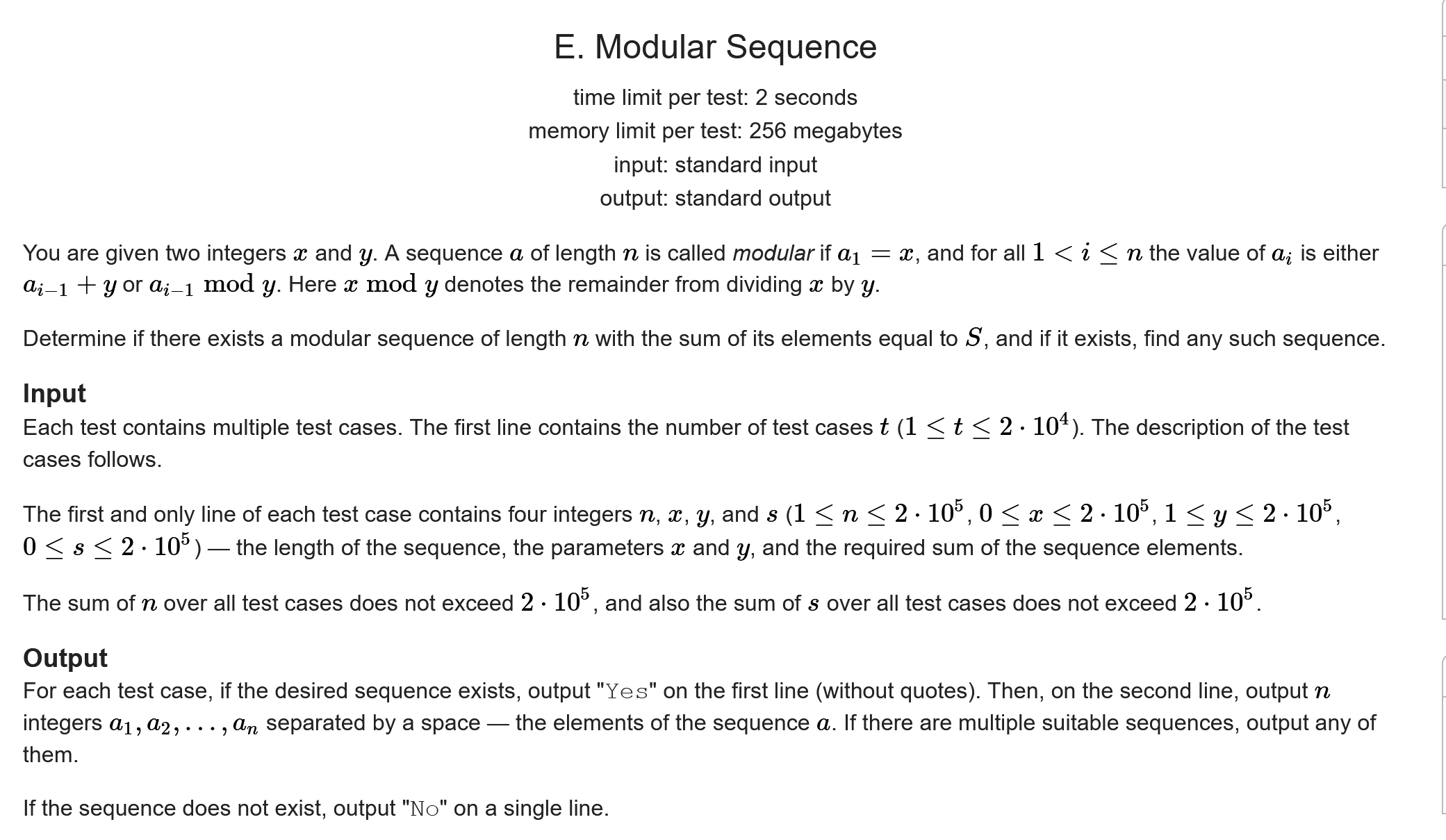 Codeforces Round 924 E. Modular Sequence