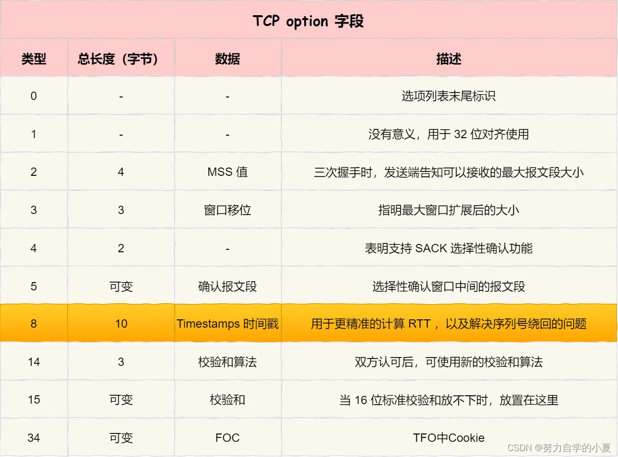 时间戳在 TCP 头部中