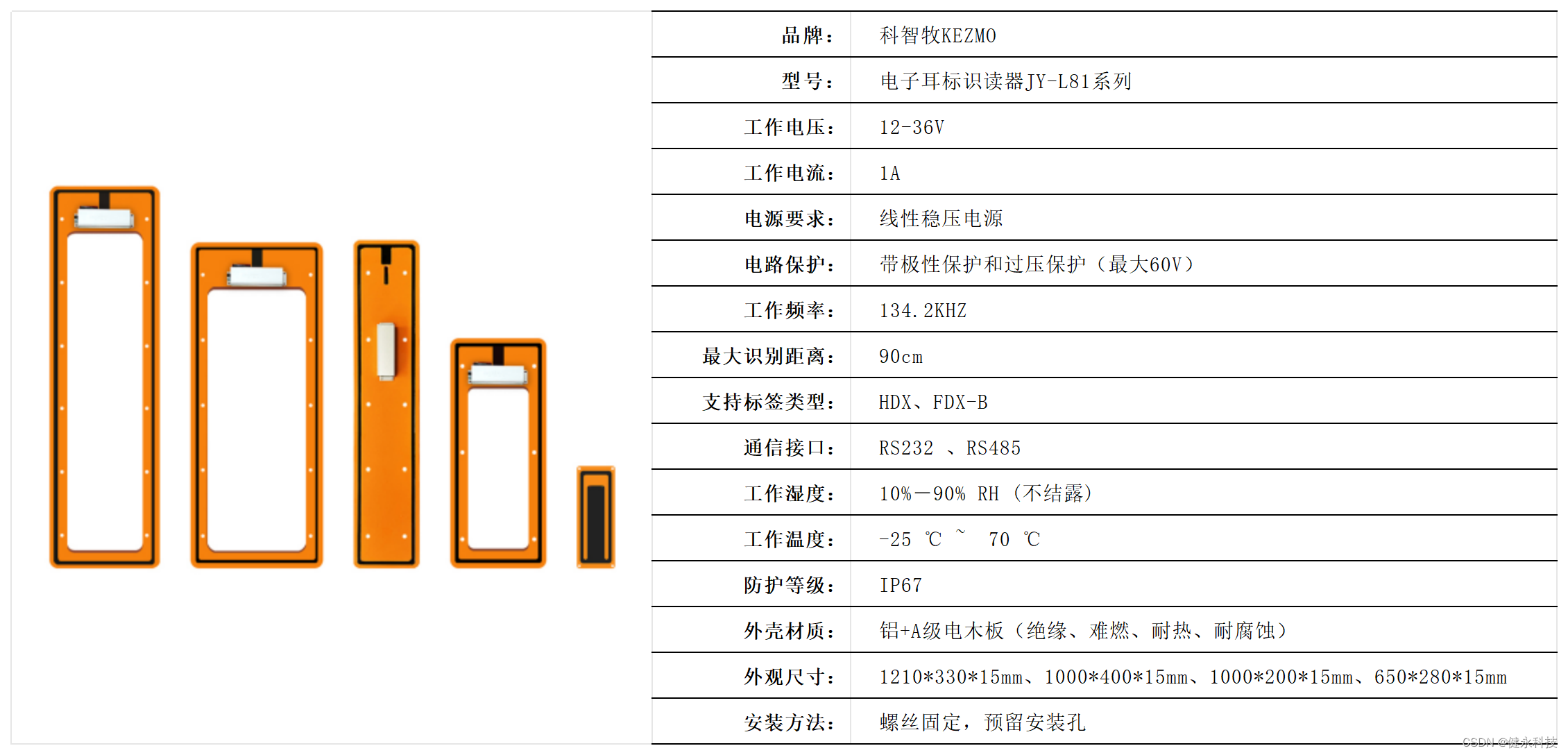 科智牧电子耳标识读器JY-L81系列产品参数