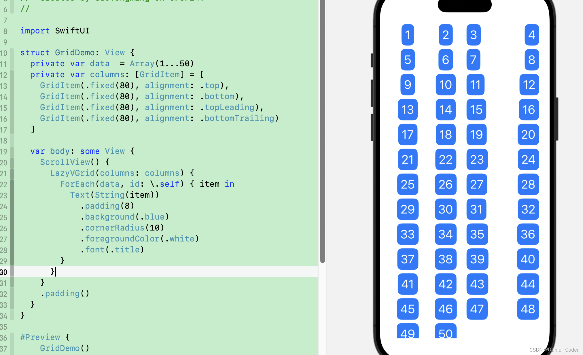 SwiftUI中LazyVGrid和LazyHGrid的介绍以及GridItem的用法