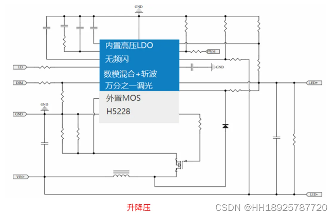 H5228 LED灯升降压恒流驱动芯片IC 6.5-24V36V48V60V75V 输出10A大电流