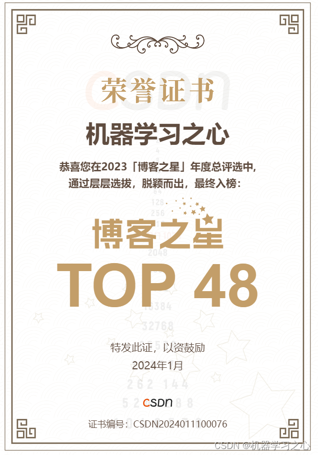 机器学习之心荣获2023博客之星TOP50 | 感谢CSDN