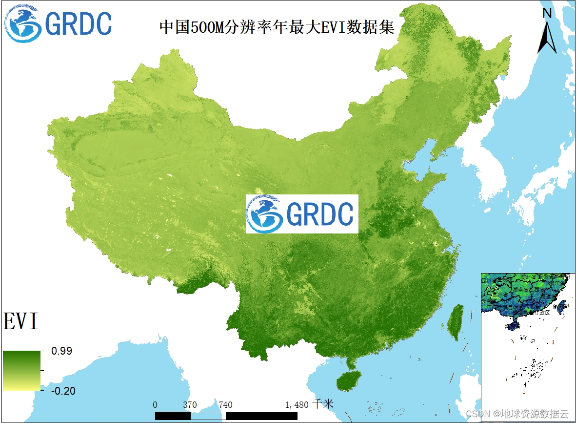 中国500米分辨率年最大EVI数据集