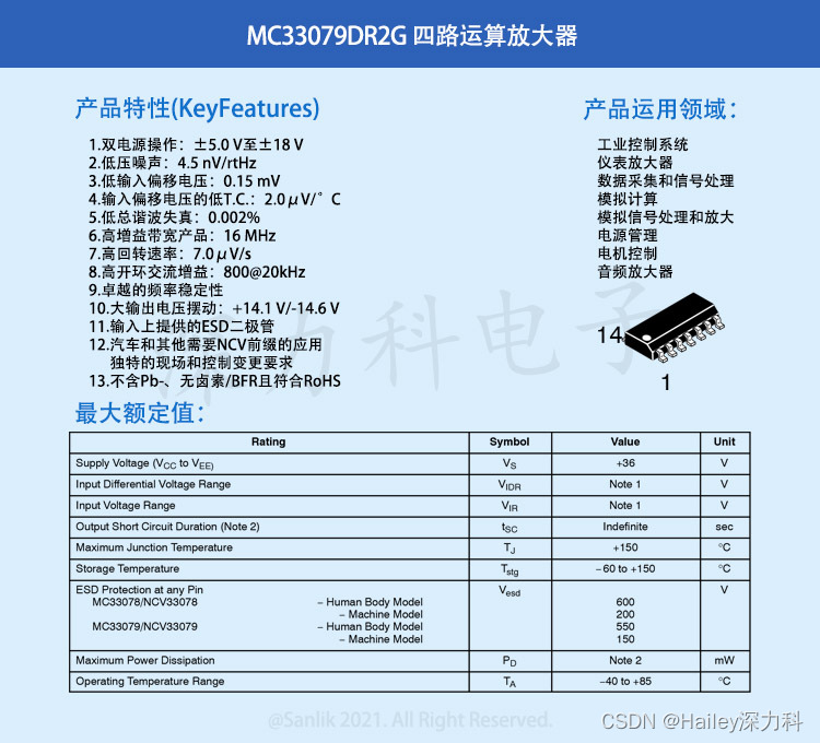 实现低失调、低噪声的四路运算放大器MC33079DR2G与解决方案