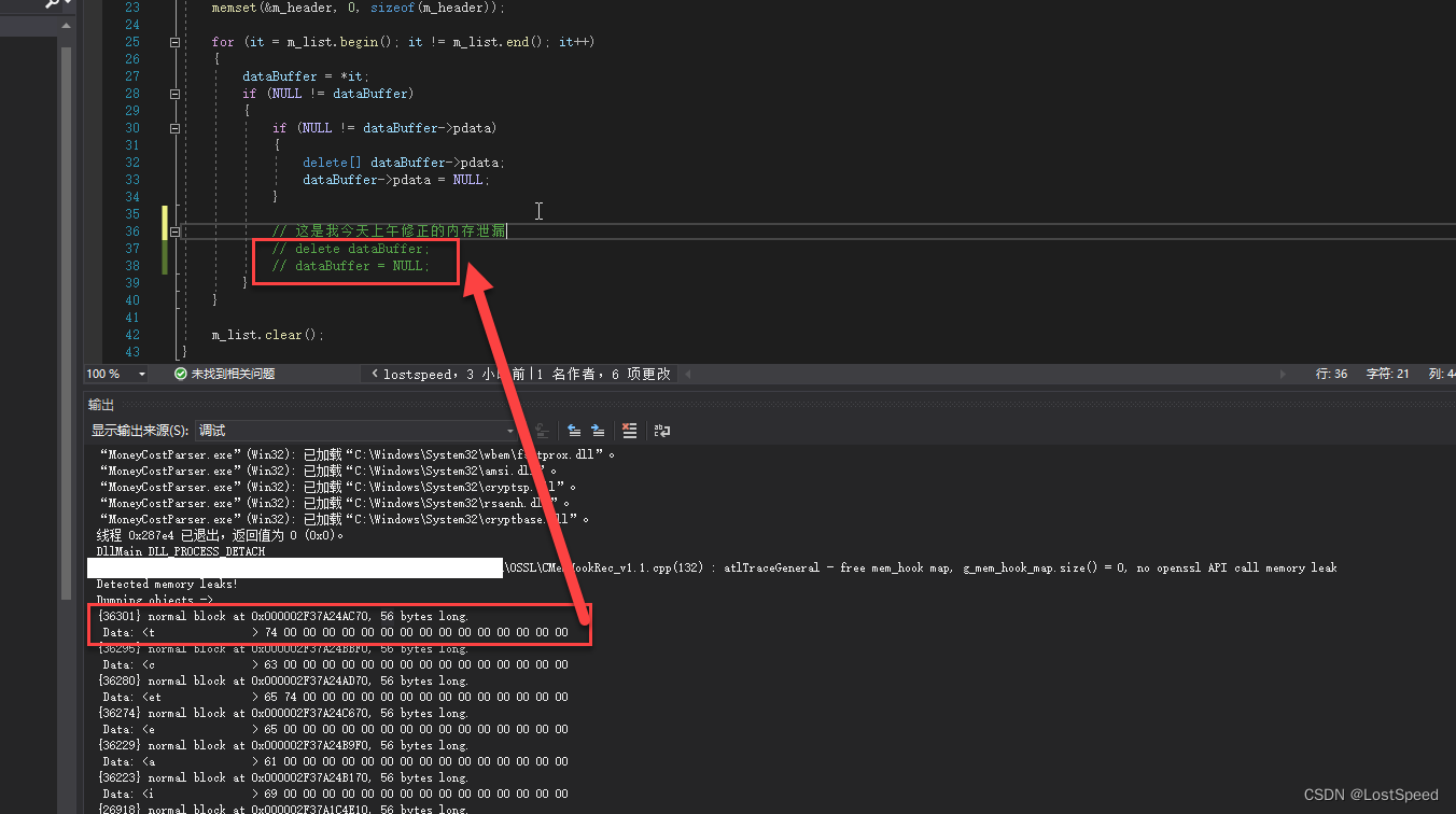 vs2019 - detected memory leak