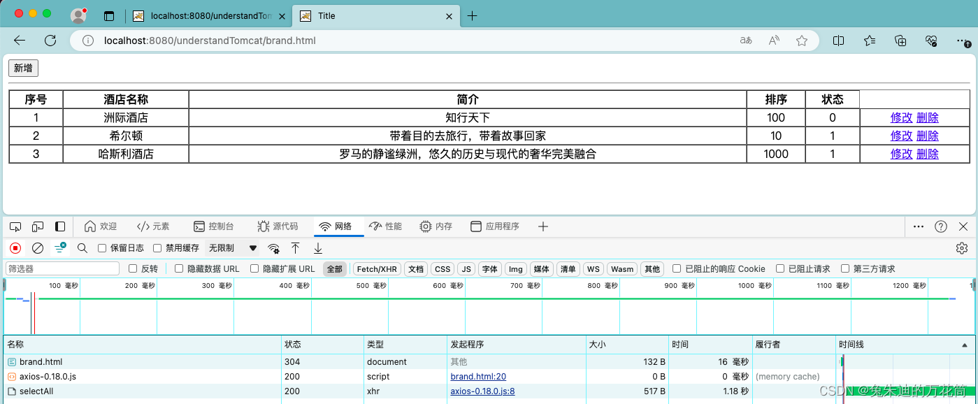 前后端功能实现——查询所有