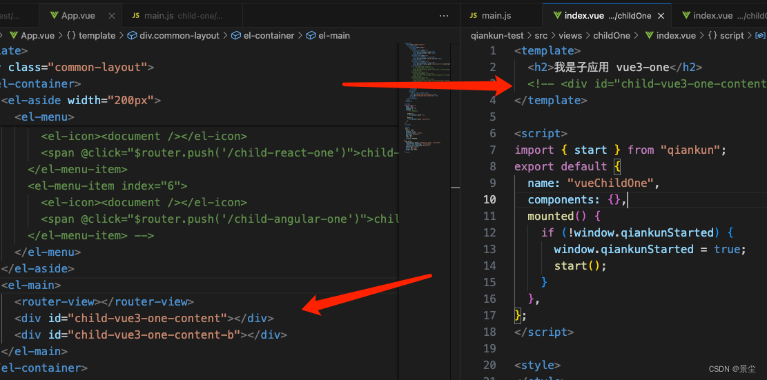 [qiankun]: Target container with #container not existed while childOne loading!