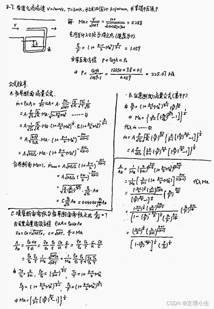 BIT工程流体力学基础——第八章 学习笔记+公式总结+习题参考_一元气体动力学 网盘-CSDN博客