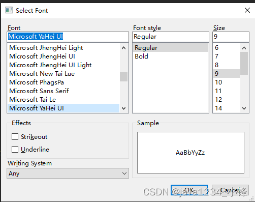 PyQt6 QFontDialog字体对话框控件