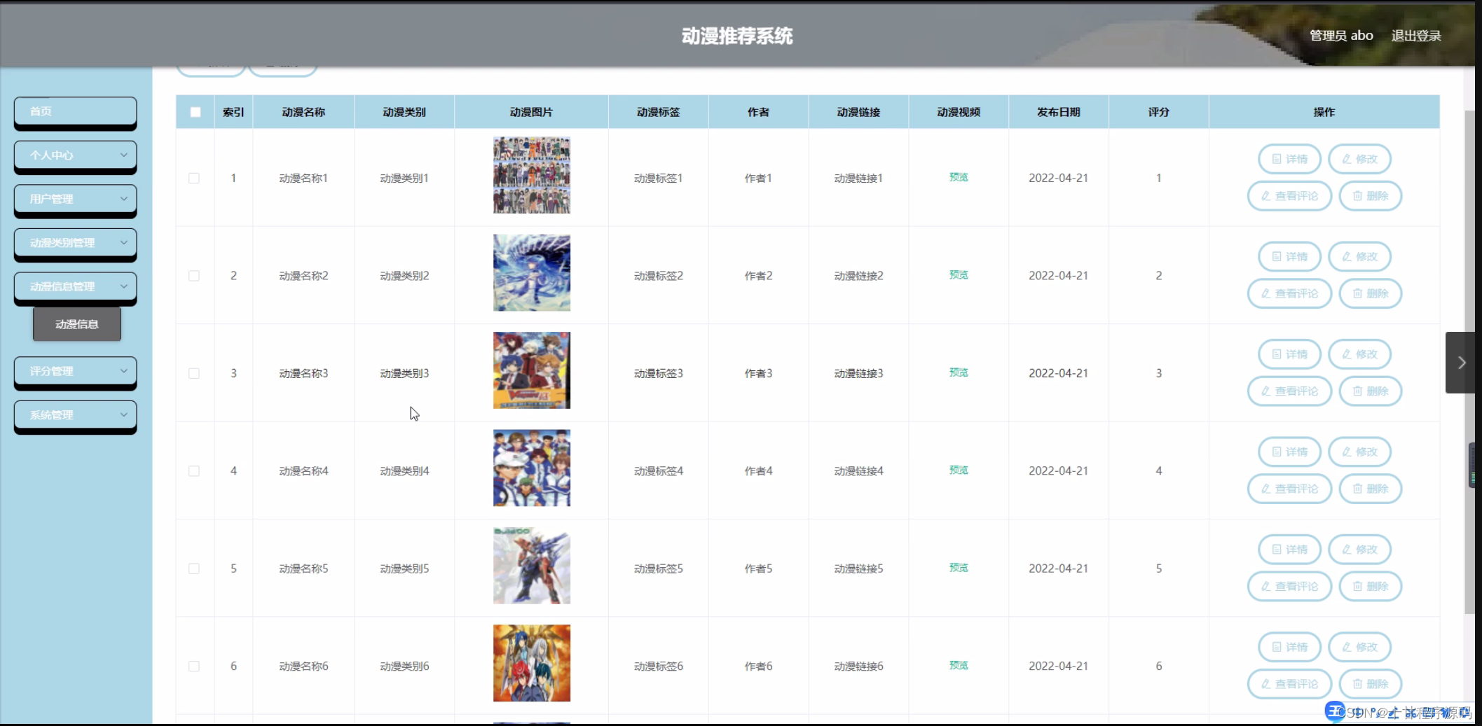 动漫推荐系统源码开题