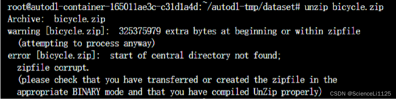 Error: start of central directory not found； zipfile corrupt.